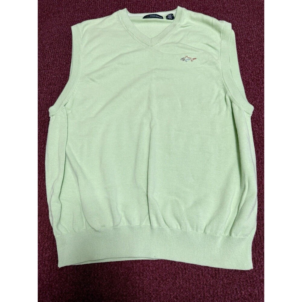 Greg Norman Sweater Vest Mint Green V Neck Golf Preppy Cotton L Country Club EUC